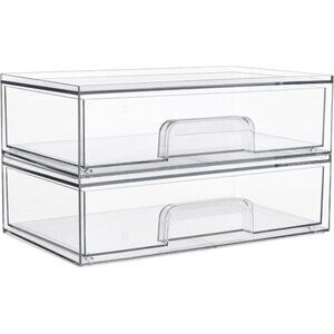 New 12.1In W Clear Stackable Storage Drawers, 2-Pack Acrylic Makeup Organizers